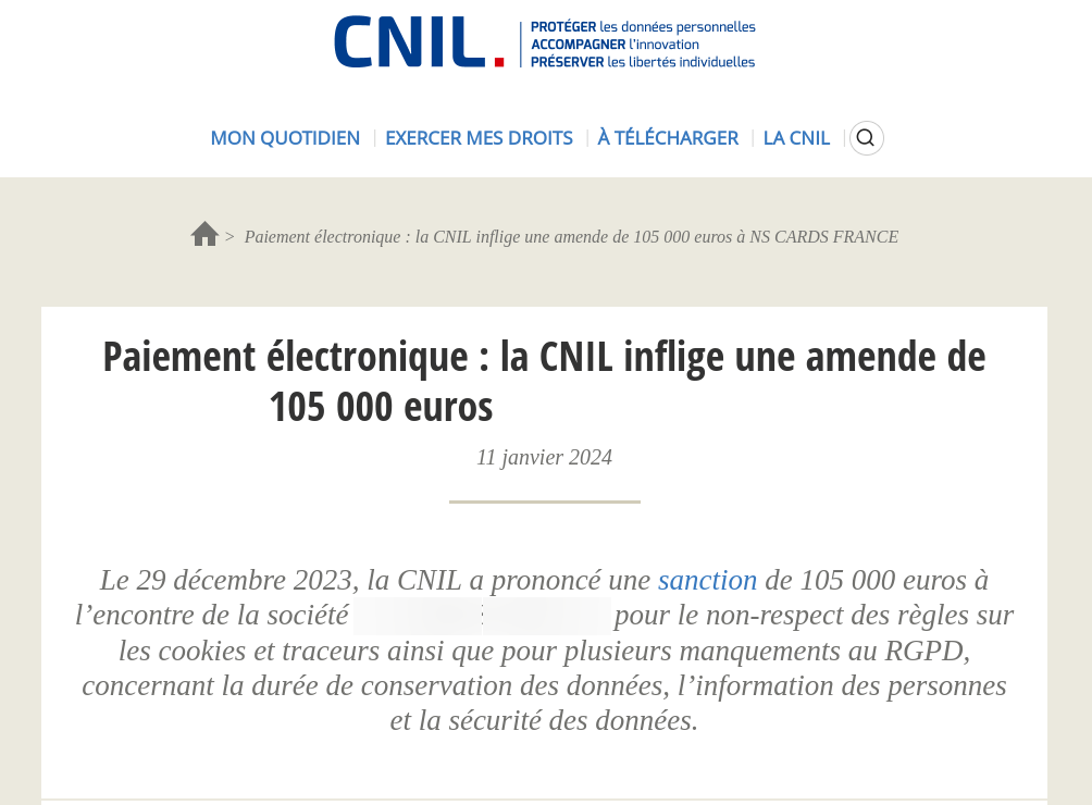 2024: la CNIL inflige une amende de 105 000 euros